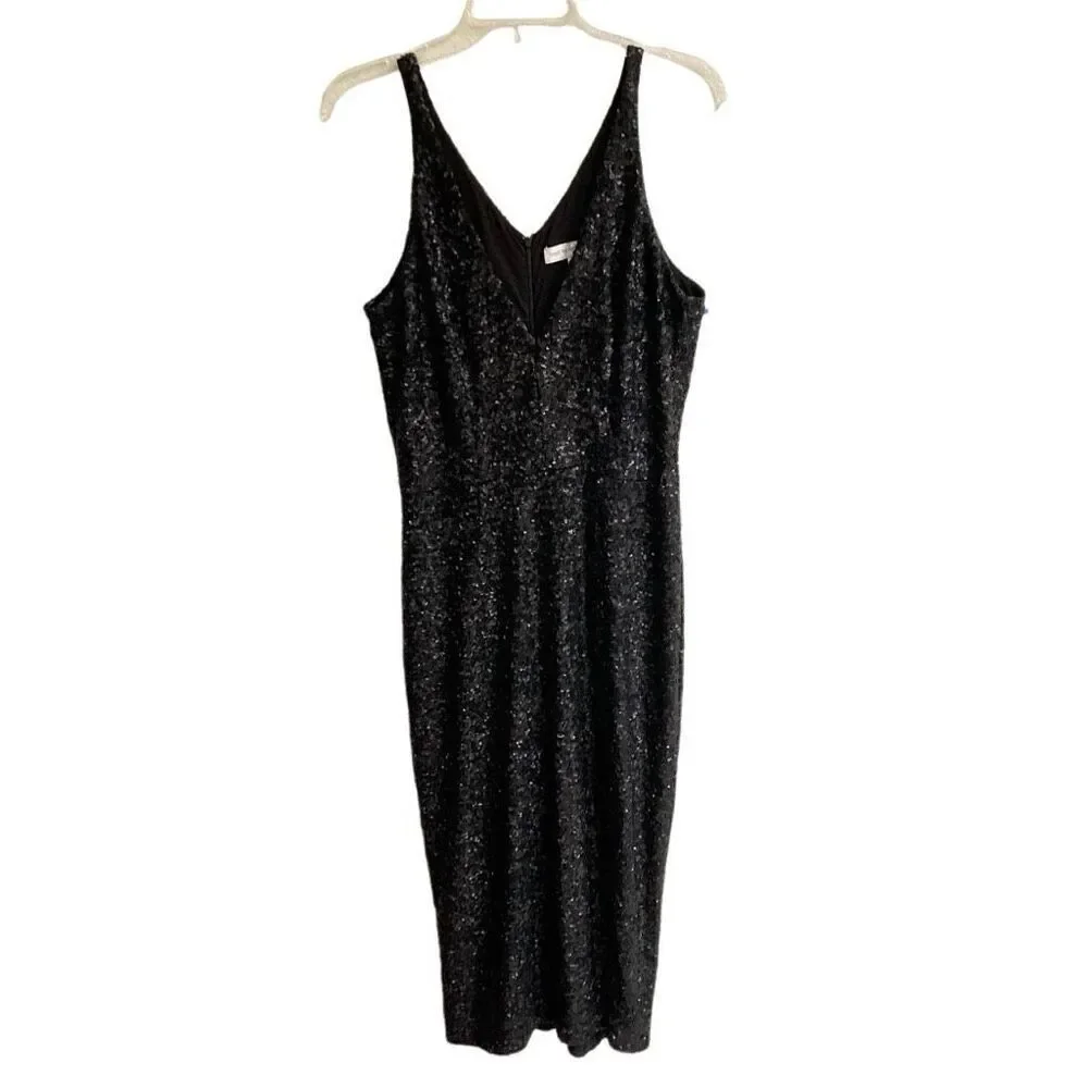 Dress The Population black sequin sheath maxi  long dress womens size L Mob Wife